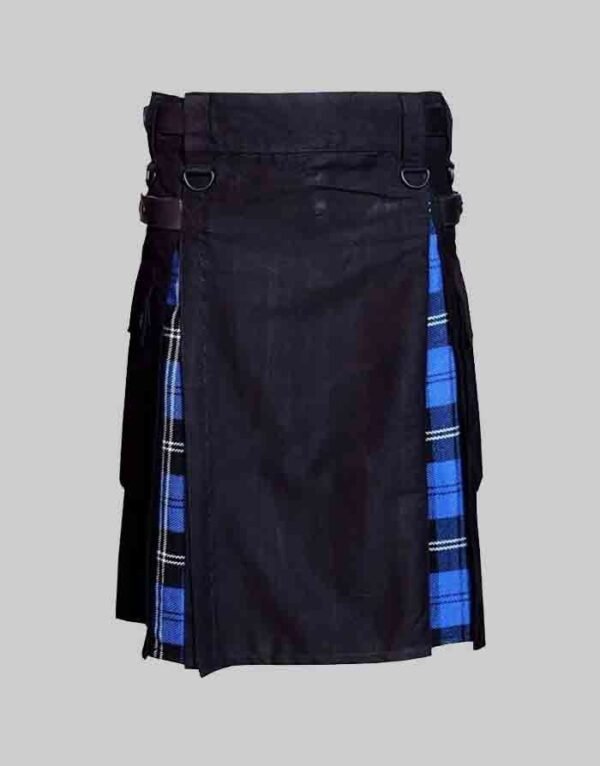 Black Cotton With Ramsey Blue Hybrid Tartan Kilt