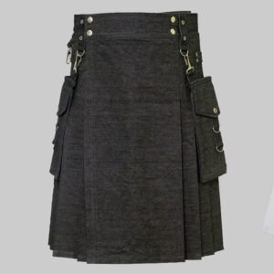 Black Denim Utility Kilt With Corgo Packets