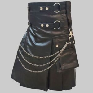 Black Leather Gothic Stylish Kilt For Men