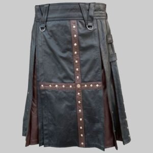 Black and Brown Modern Leather Kilt For Men