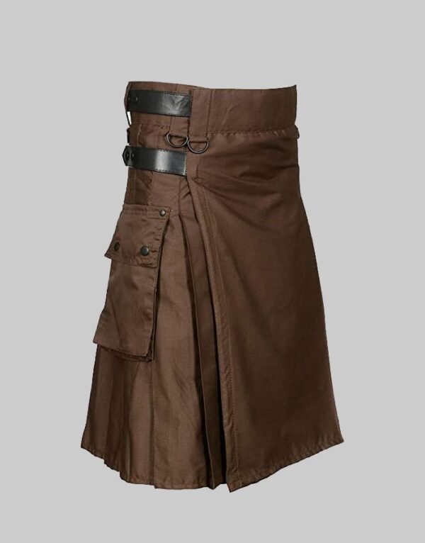 Chocolate Brown Utility Kilt With Leather Strap