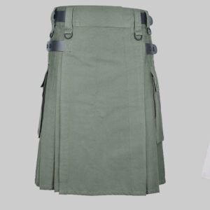 Green Cotton Utility Kilt with Leather Straps