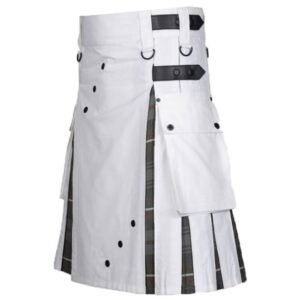Men's White Cotton Utility Hybrid Kilt