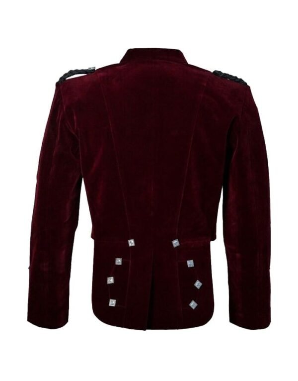 Scottish Red Velvet Prince Charlie Kilt Jacket With Vest - Image 2