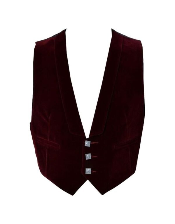 Scottish Red Velvet Prince Charlie Kilt Jacket With Vest - Image 3