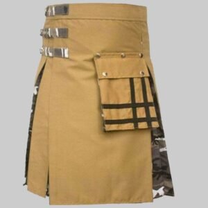 Urban Camo Khaki Quality Cotton Hybrid Utility Kilt For Men