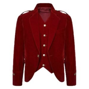Velvet Highland Wedding Red Argyle Jacket And Waistcoat