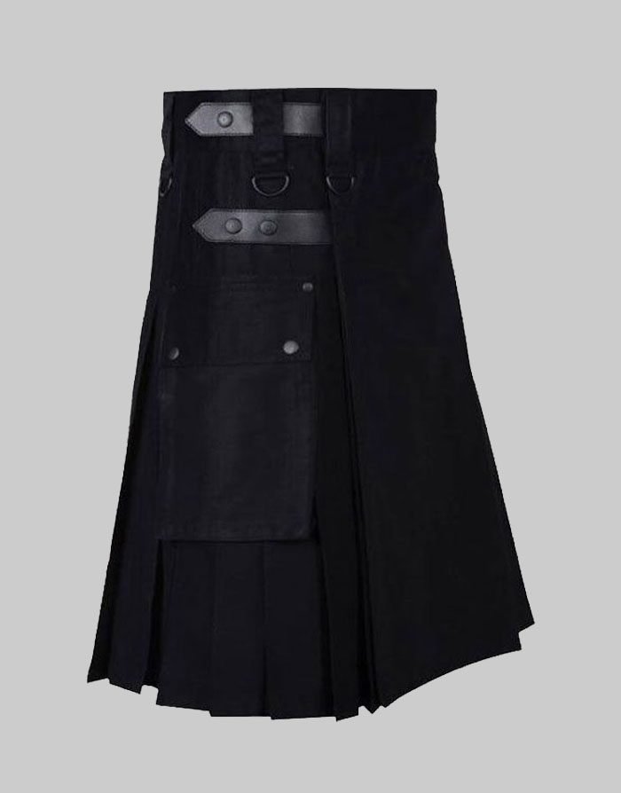 Black Utility kilt With Leather Straps