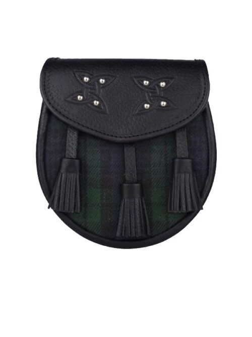 Genuine Leather With Black Watch Tartan Sporran