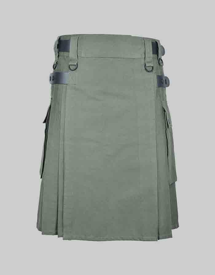 Green Utility Kilt With Side Pockets