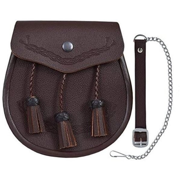 Classic Brown Leather Kilt Sporran Free Chain Strap