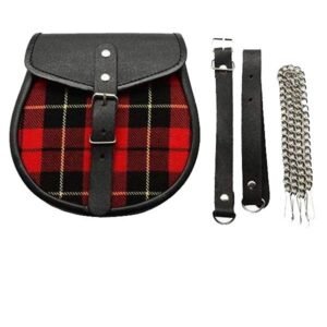 Red And Black Plaid Scottish Celtic Highlander Tartan Sporran With Chain And Belt