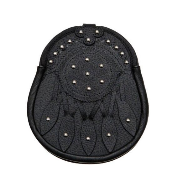 Studded Targe Black Leather Sporran