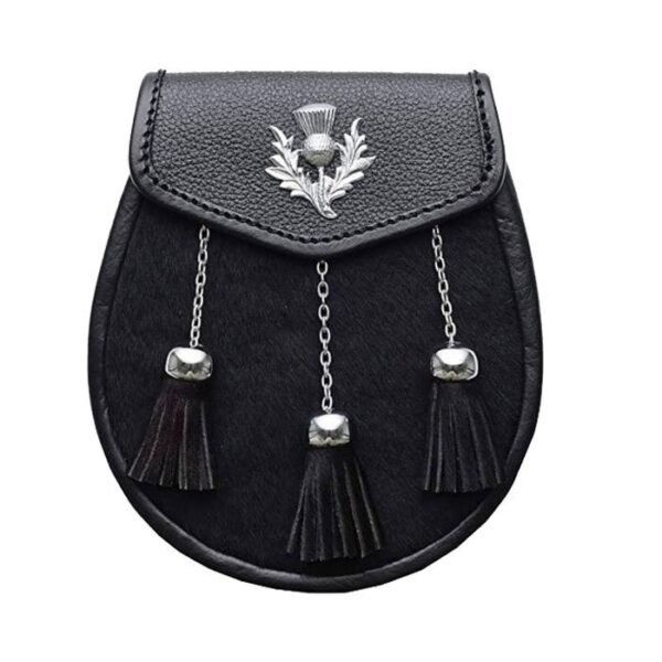Thislts Black Fur Daress Sporran With 3 Tassles