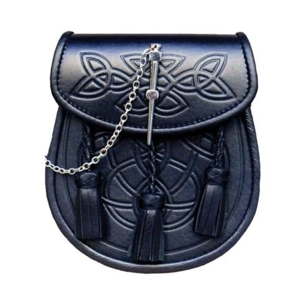 Traditionanl Embossed Black Leather Kilt Sporran