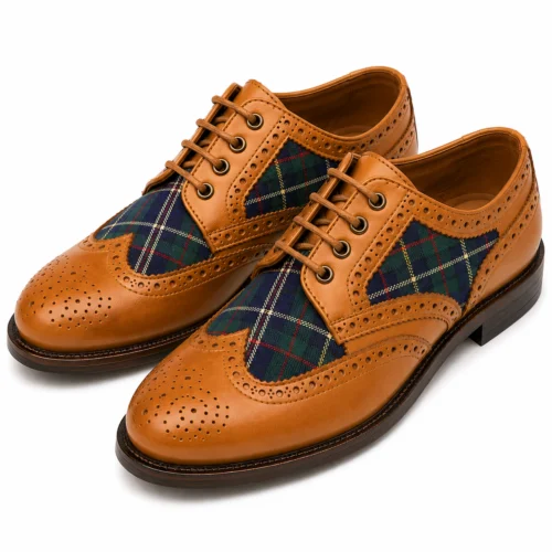 Tan brown tartan shoes